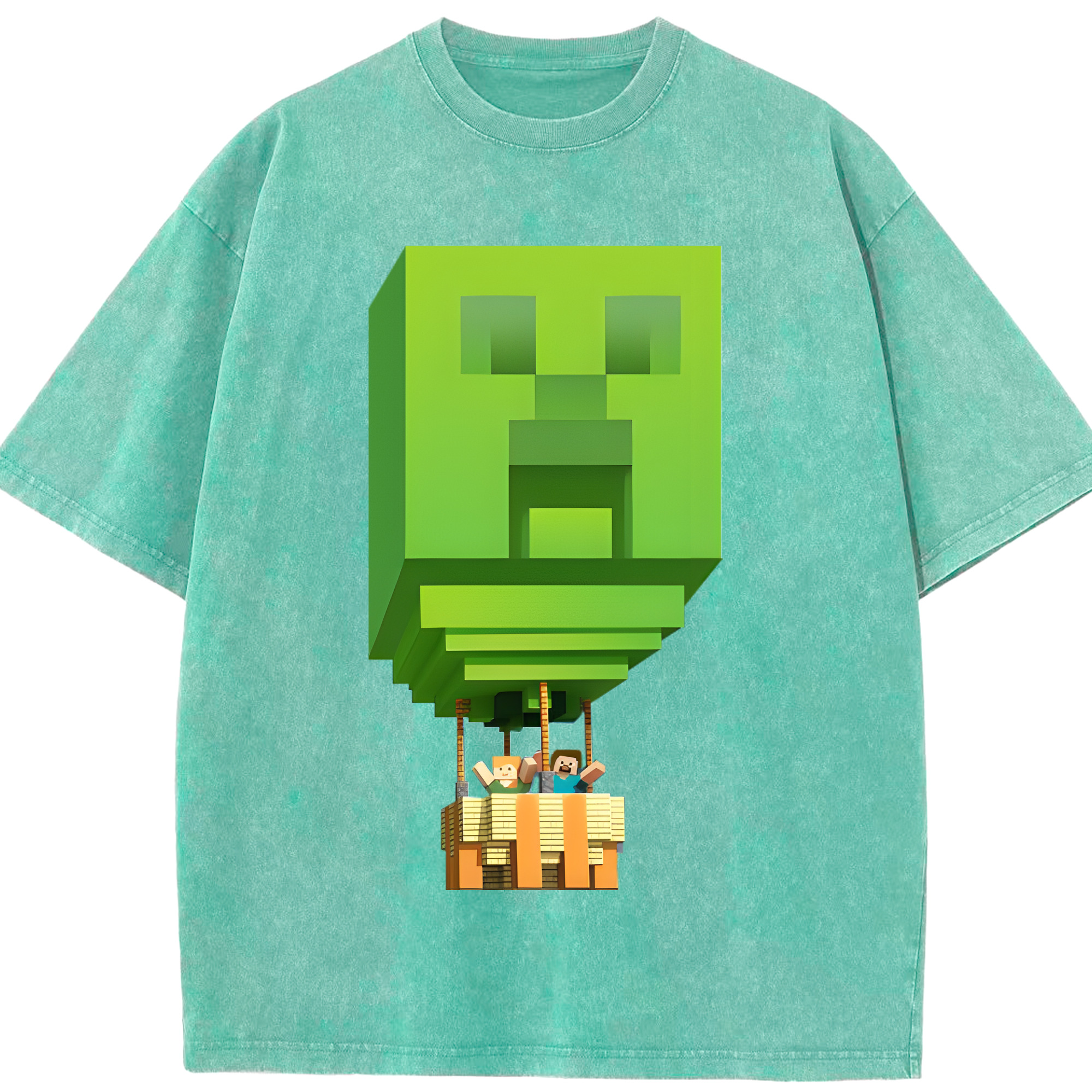 （画像用） マインクラフト ブロックの世界 Minecraft MC Block world 綿100% ヴィンテージ風 半袖Tシャツ（フロントプリント）